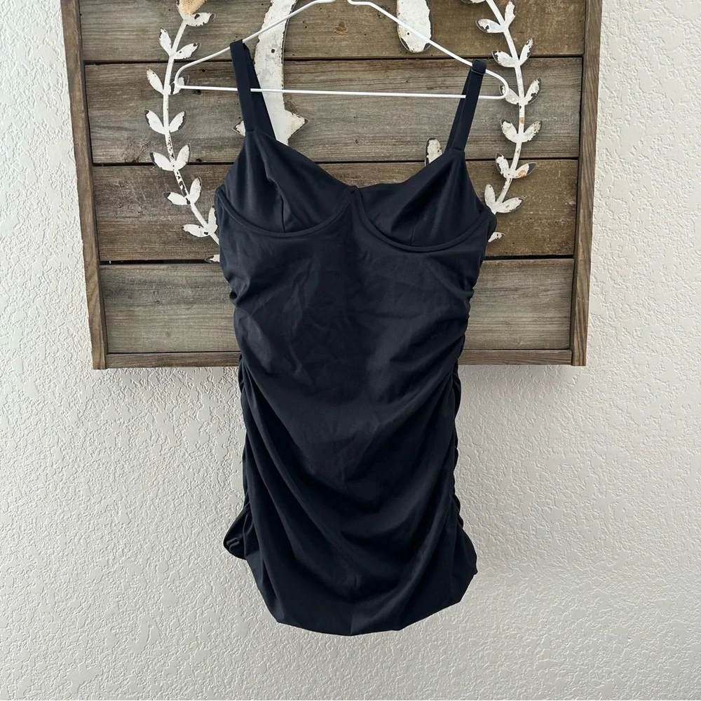 Skims Sculpting Swim Ruched One‎ Piece Swimsuit ladies L Onyx black NWT